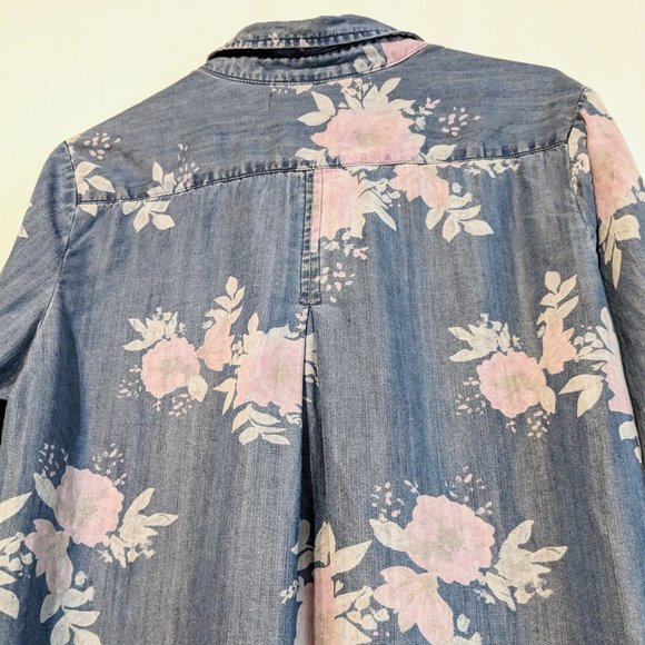 STANDARD GRACE Women's floral denim button-up shirt, adjustable sleeves, MEDIUM - Picture 12 of 16